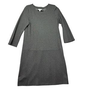 J Jill Dress Women's Small Gray Ponte Pinstripe Stretch Shift Preppy Career Knit